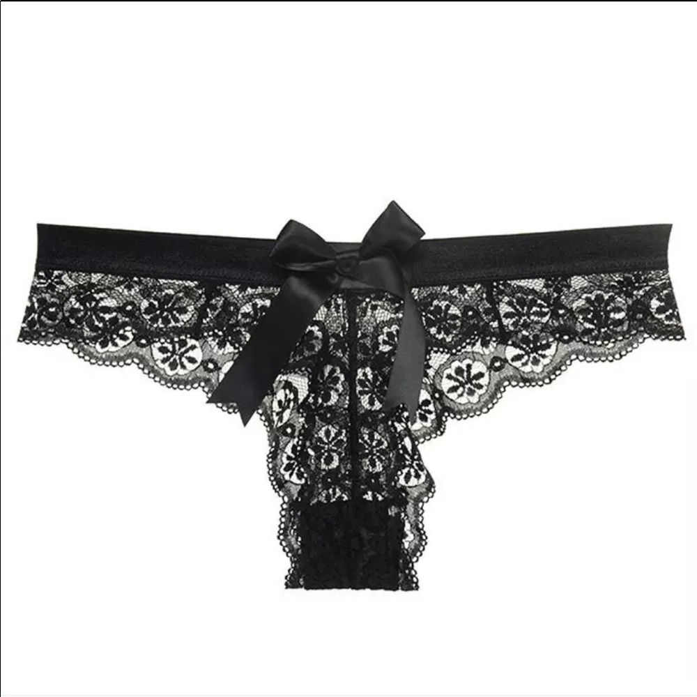 (Last 2) Sexy lace bow thong transparent panty in SAGE GREEN lace - Picture 10 of 15